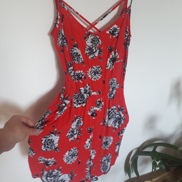 Red Floral Open Back Romper - Picture 1 of 4